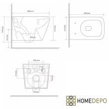 HD Adel Glossy White perem nélküli mély öblítésű ovális fali WC tető nélkül