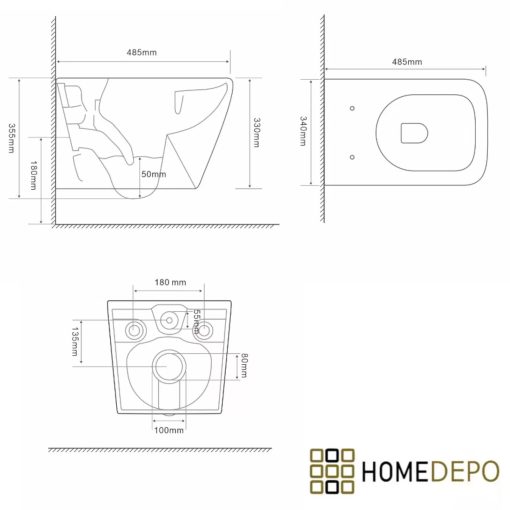 HD Adel Glossy White perem nélküli mély öblítésű ovális fali WC tető nélkül