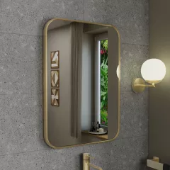   HD Kim Gold 50x70 cm széles fürdőszobai szögletes fali tükör, arany színű alumínium kerettel