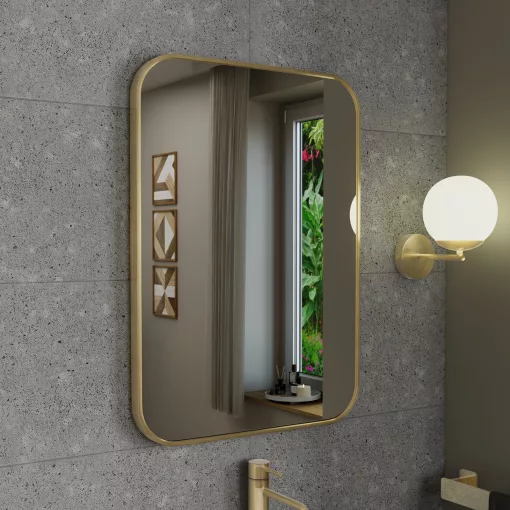 HD Kim Gold 50x70 cm széles fürdőszobai szögletes fali tükör, arany színű alumínium kerettel