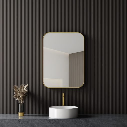 HD Kim Gold 60 cm széles fürdőszobai szögletes fali tükör, arany színű alumínium kerettel