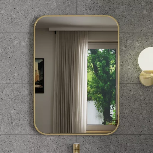 HD Kim Gold 50x70 cm széles fürdőszobai szögletes fali tükör, arany színű alumínium kerettel