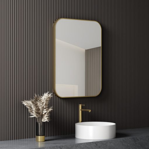 HD Kim Gold 60 cm széles fürdőszobai szögletes fali tükör, arany színű alumínium kerettel