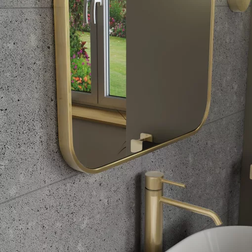 HD Kim Gold 50x70 cm széles fürdőszobai szögletes fali tükör, arany színű alumínium kerettel