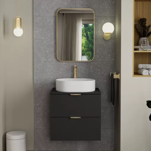 HD Kim Gold 50x70 cm széles fürdőszobai szögletes fali tükör, arany színű alumínium kerettel