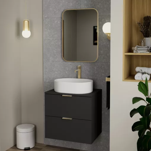 HD Kim Gold 50x70 cm széles fürdőszobai szögletes fali tükör, arany színű alumínium kerettel
