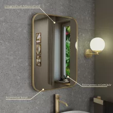 HD Kim Gold 50x70 cm széles fürdőszobai szögletes fali tükör, arany színű alumínium kerettel
