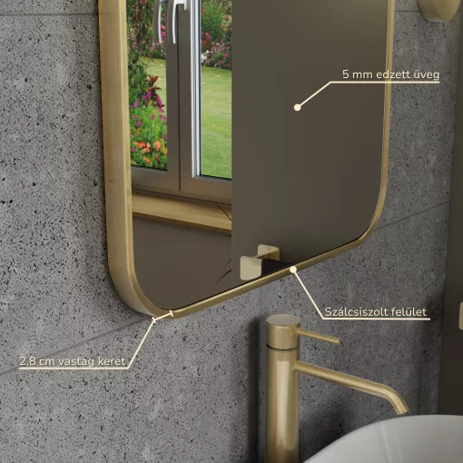 HD Kim Gold 50x70 cm széles fürdőszobai szögletes fali tükör, arany színű alumínium kerettel