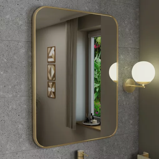 HD Kim Gold 60x80 cm széles fürdőszobai szögletes fali tükör, arany színű alumínium kerettel