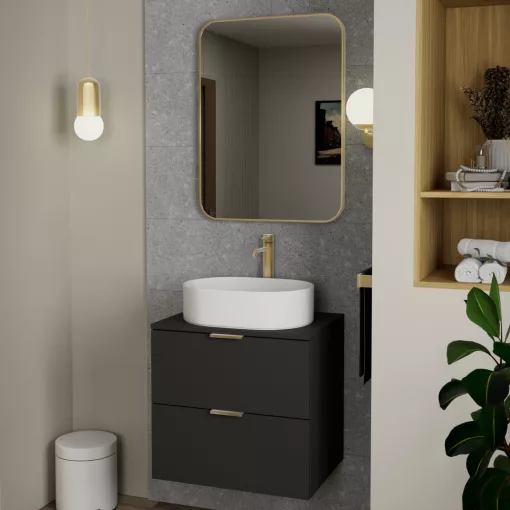 HD Kim Gold 60x80 cm széles fürdőszobai szögletes fali tükör, arany színű alumínium kerettel