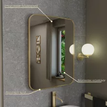 HD Kim Gold 60x80 cm széles fürdőszobai szögletes fali tükör, arany színű alumínium kerettel