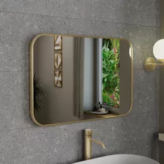   HD Kim Gold 70x50 cm széles fürdőszobai szögletes fali tükör, arany színű alumínium kerettel
