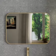 HD Kim Gold 70x50 cm széles fürdőszobai szögletes fali tükör, arany színű alumínium kerettel