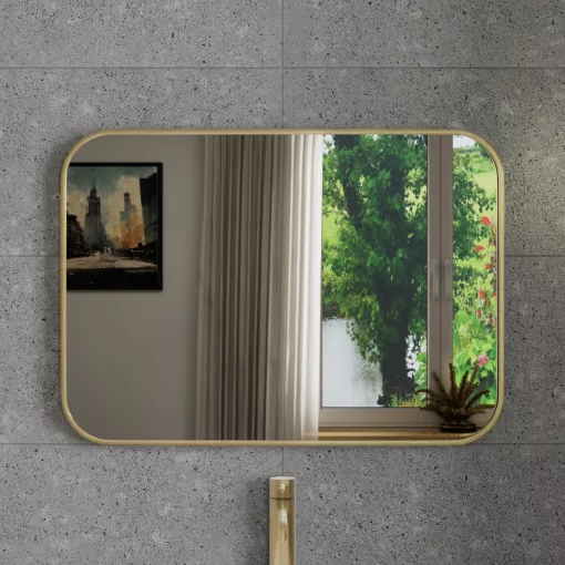 HD Kim Gold 70x50 cm széles fürdőszobai szögletes fali tükör, arany színű alumínium kerettel