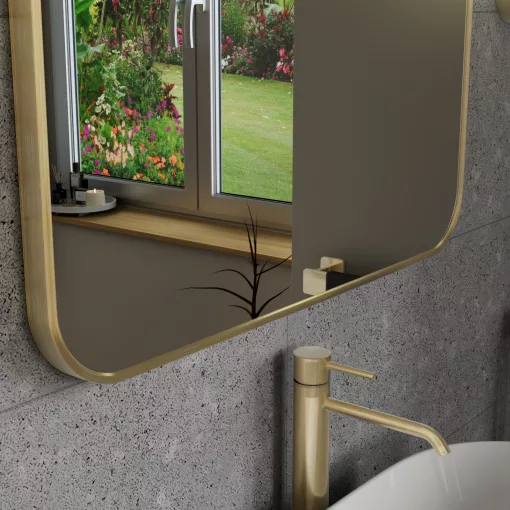 HD Kim Gold 70x50 cm széles fürdőszobai szögletes fali tükör, arany színű alumínium kerettel