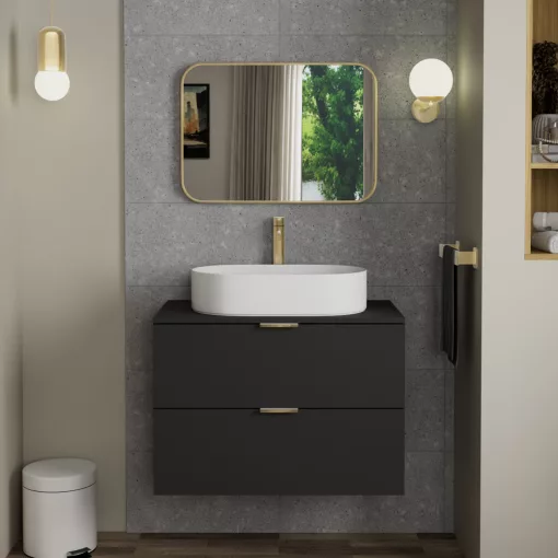 HD Kim Gold 70x50 cm széles fürdőszobai szögletes fali tükör, arany színű alumínium kerettel