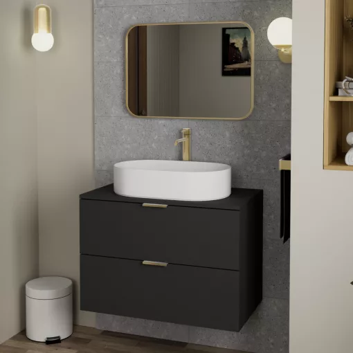 HD Kim Gold 70x50 cm széles fürdőszobai szögletes fali tükör, arany színű alumínium kerettel