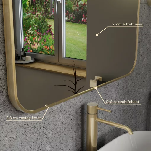 HD Kim Gold 70x50 cm széles fürdőszobai szögletes fali tükör, arany színű alumínium kerettel