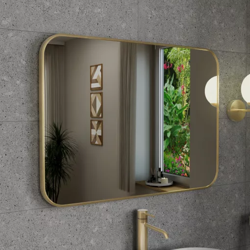 HD Kim Gold 80x60 cm széles fürdőszobai szögletes fali tükör, arany színű alumínium kerettel