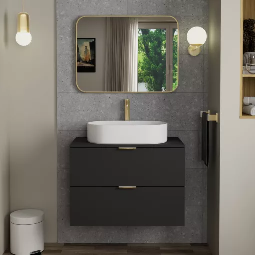 HD Kim Gold 80x60 cm széles fürdőszobai szögletes fali tükör, arany színű alumínium kerettel