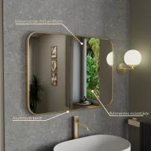 HD Kim Gold 80x60 cm széles fürdőszobai szögletes fali tükör, arany színű alumínium kerettel
