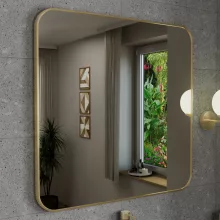 HD Kim Brushed Gold 80x80 cm széles fürdőszobai fali szögletes tükör, szálcsiszolt arany színű alumínium kerettel