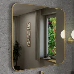   HD Kim Brushed Gold 80x80 cm széles fürdőszobai fali szögletes tükör, szálcsiszolt arany színű alumínium kerettel