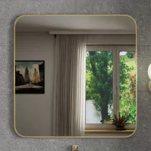 HD Kim Brushed Gold 80x80 cm széles fürdőszobai fali szögletes tükör, szálcsiszolt arany színű alumínium kerettel