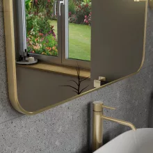 HD Kim Brushed Gold 80x80 cm széles fürdőszobai fali szögletes tükör, szálcsiszolt arany színű alumínium kerettel