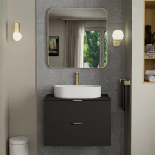HD Kim Brushed Gold 80x80 cm széles fürdőszobai fali szögletes tükör, szálcsiszolt arany színű alumínium kerettel