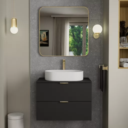 HD Kim Brushed Gold 80x80 cm széles fürdőszobai fali szögletes tükör, szálcsiszolt arany színű alumínium kerettel