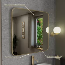 HD Kim Brushed Gold 80x80 cm széles fürdőszobai fali szögletes tükör, szálcsiszolt arany színű alumínium kerettel