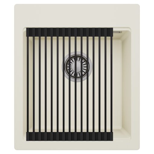 HD Infinity White 43 egymedencés gránit mosogatótálca szett, matt fekete csepegtetőráccsal, tört fehér színben, szálcsiszolt króm leeresztő szifonnal