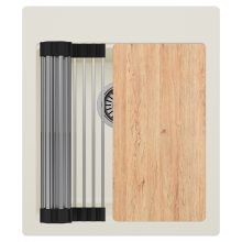 HD Infinity White 43 egymedencés gránit mosogatótálca szett, acél csepegtetőráccsal, tört fehér színben, szálcsiszolt króm leeresztő szifonnal