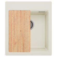 HD Infinity White 43 egymedencés gránit mosogatótálca, tört fehér színben, szálcsiszolt króm leeresztő szifonnal