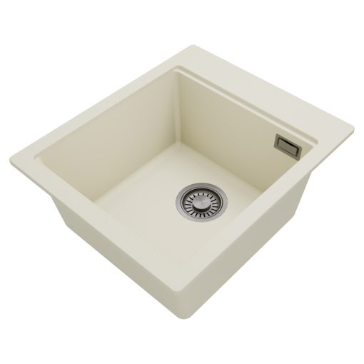 HD Infinity White 43 egymedencés gránit mosogatótálca, tört fehér színben, szálcsiszolt króm leeresztő szifonnal