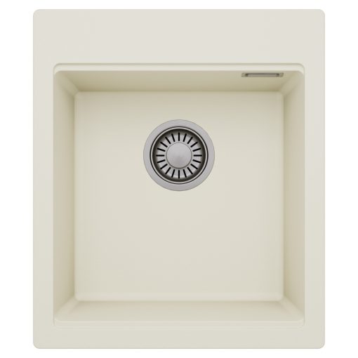 HD Infinity White 43 egymedencés gránit mosogatótálca, tört fehér színben, szálcsiszolt króm leeresztő szifonnal