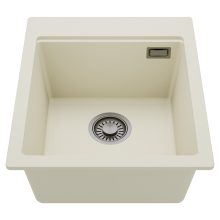 HD Infinity White 43 egymedencés gránit mosogatótálca, tört fehér színben, szálcsiszolt króm leeresztő szifonnal