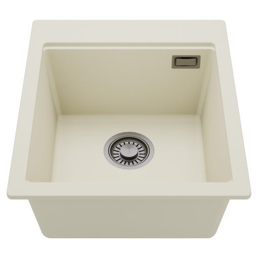 HD Infinity White 43 egymedencés gránit mosogatótálca, tört fehér színben, szálcsiszolt króm leeresztő szifonnal