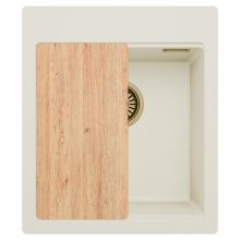 HD Infinity White 43 egymedencés gránit mosogatótálca, vágódeszkával, tört fehér színben, szálcsiszolt arany leeresztő szifonnal