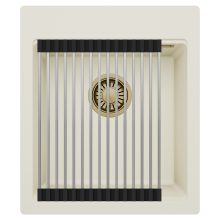 HD Infinity White 43 egymedencés gránit mosogatótálca szett, acél csepegtetőráccsal, tört fehér színben, szálcsiszolt arany leeresztő szifonnal