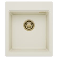 HD Infinity White 43 egymedencés gránit mosogatótálca, tört fehér színben, szálcsiszolt arany leeresztő szifonnal