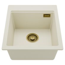 HD Infinity White 43 egymedencés gránit mosogatótálca, tört fehér színben, szálcsiszolt arany leeresztő szifonnal