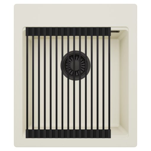 HD Infinity White 43 egymedencés gránit mosogatótálca szett, matt fekete csepegtetőráccsal, tört fehér színben, matt fekete leeresztő szifonnal