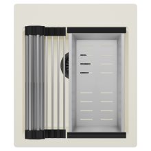 HD Infinity White 43 egymedencés gránit mosogatótálca szett, acél csepegtetőráccsal és kosárral, tört fehér színben, matt fekete leeresztő szifonnal