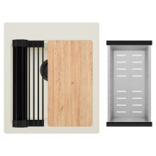 HD Infinity White 43 egymedencés gránit mosogatótálca szett, matt fekete csepegtetőráccsal és krómozott kosárral, tört fehér színben, matt fekete leeresztő szifonnal