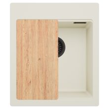 HD Infinity White 43 egymedencés gránit mosogatótálca, tört fehér színben, matt fekete leeresztő szifonnal