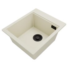 HD Infinity White 43 egymedencés gránit mosogatótálca, tört fehér színben, matt fekete leeresztő szifonnal