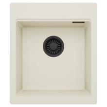 HD Infinity White 43 egymedencés gránit mosogatótálca, tört fehér színben, matt fekete leeresztő szifonnal