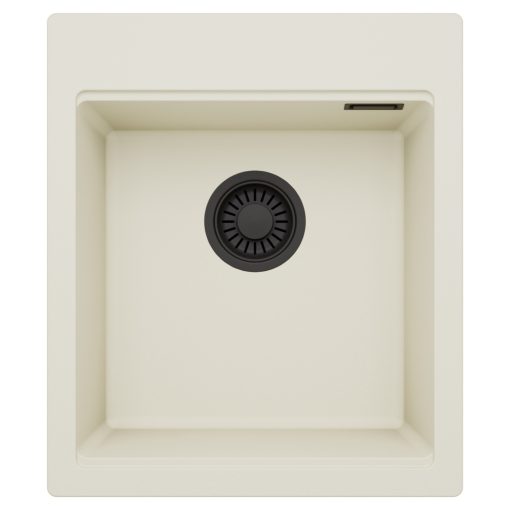 HD Infinity White 43 egymedencés gránit mosogatótálca, tört fehér színben, matt fekete leeresztő szifonnal